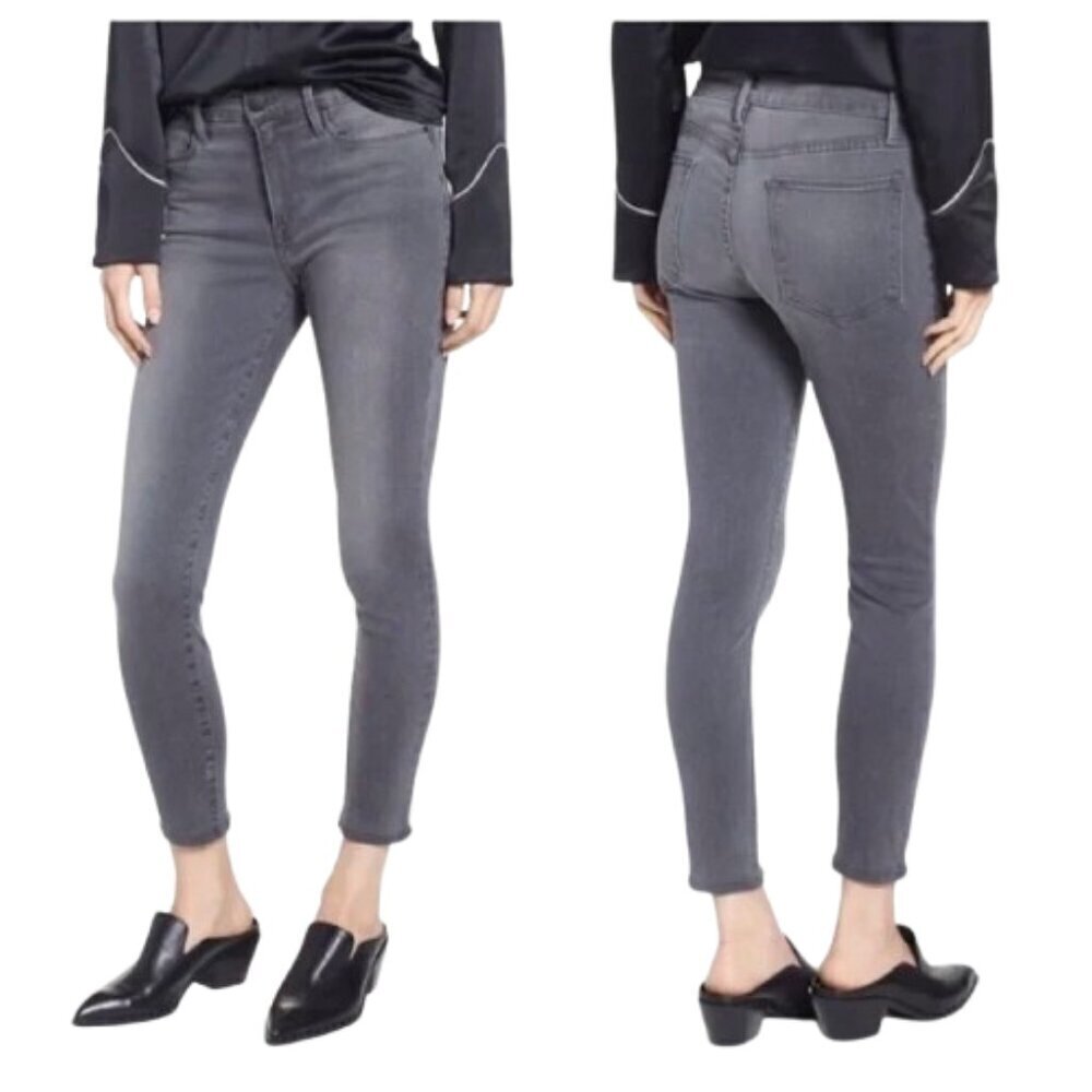 Women's 28 Frame Le High Skinny High Rise Faded Black Gray Ankle Cropped Jeans
